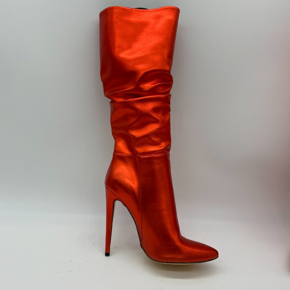 YDN Red Winter Knee Boot Pointed Toe Stiletto Heel